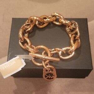 Michael Kors Rose- Gold Statement Chain With Logo Padlock Bracelet